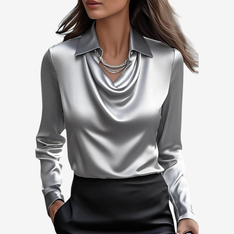Long Sleeve Draped Collar Blouse