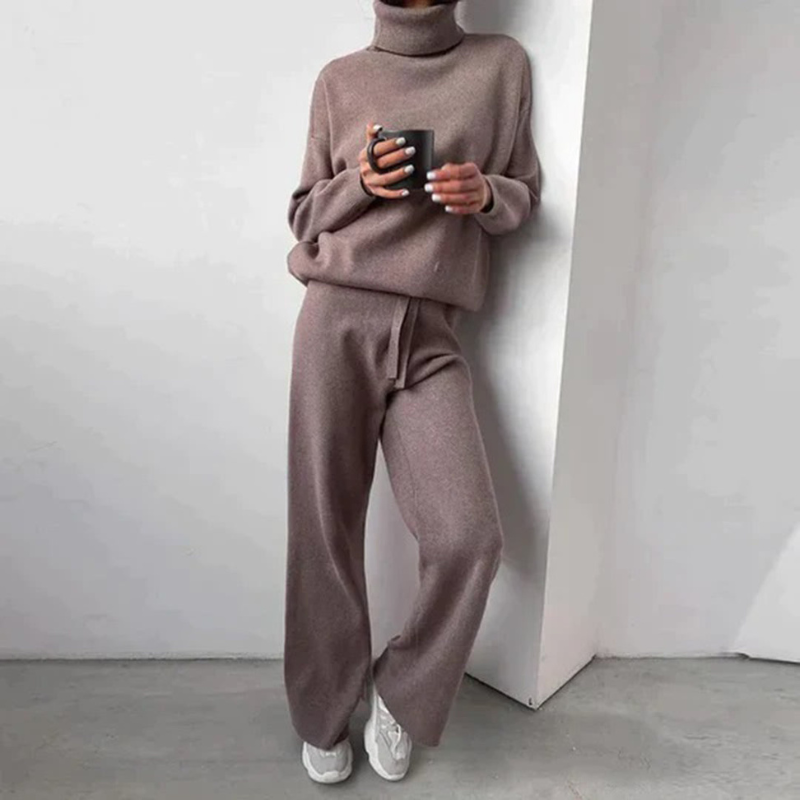 Women’s Brown Turtleneck Sweater and Pants Set