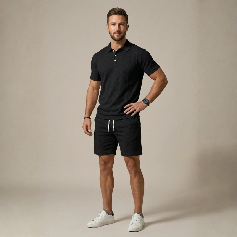 Men's Polo Shirt and Drawstring Shorts Set