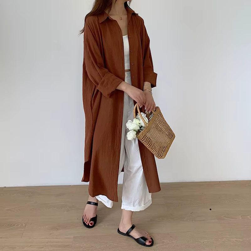 Elegant Women's Long Sleeve Midi Shirt Dress
