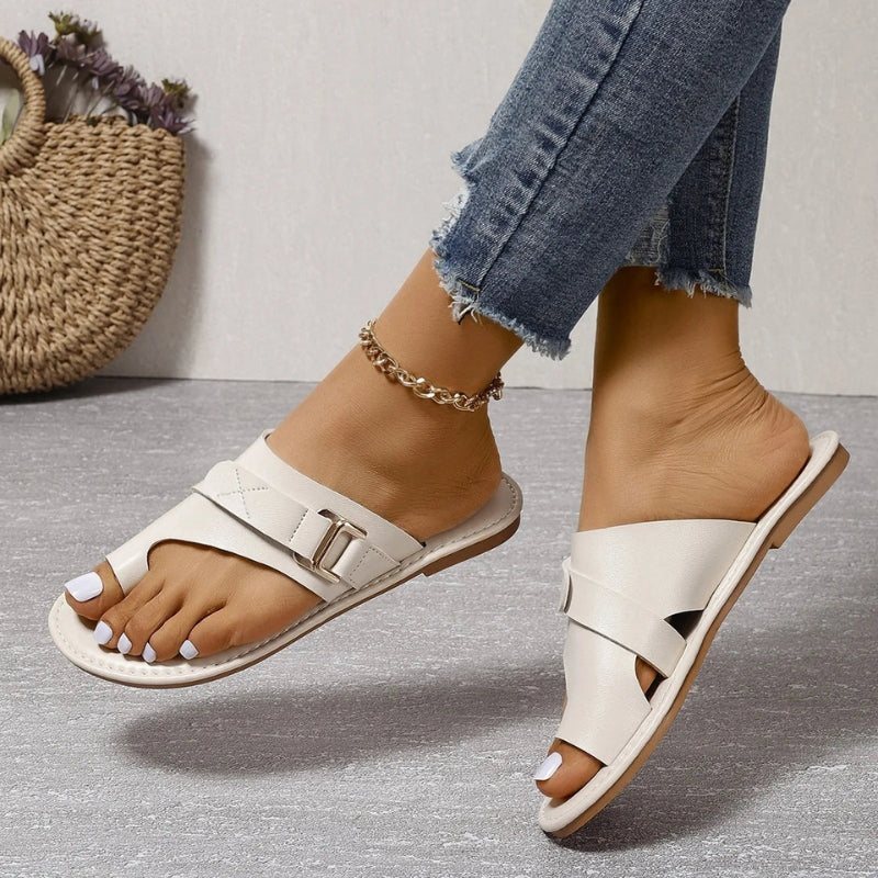 Women's Flat Sandals with Adjustable Buckle and Non Slip Sole
