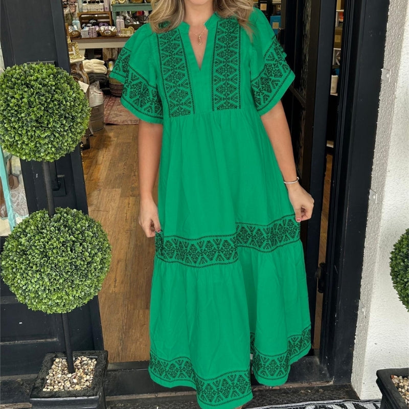 Women’s Printed V-Neck Midi Dress
