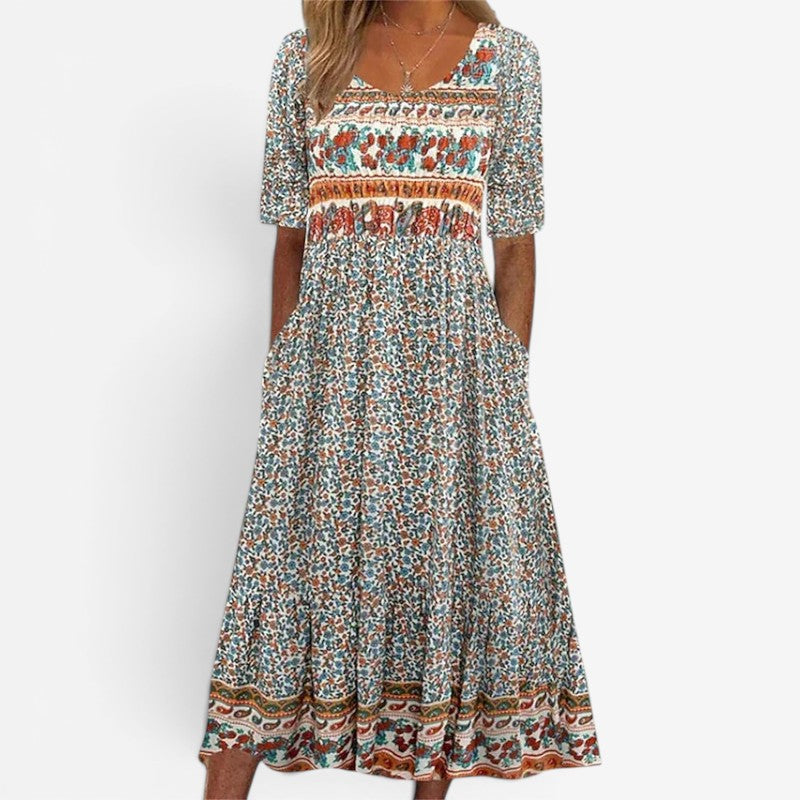 Women’s Printed Square Neck Midi Dress
