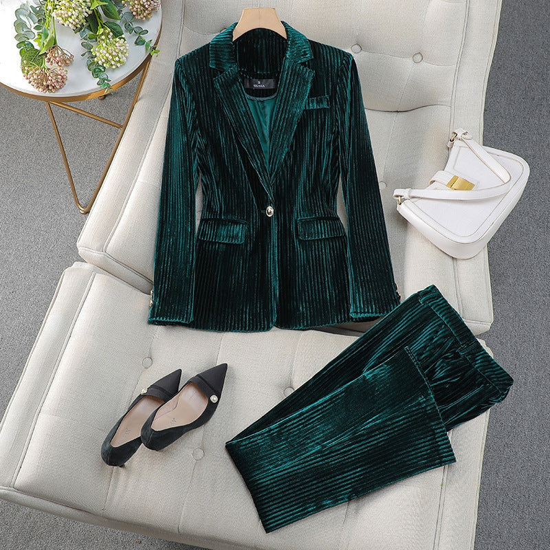 Women's Two Piece Blazer and Straight Leg Trousers Set