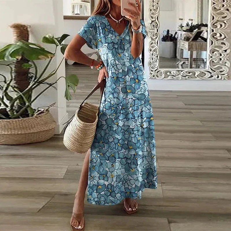 Women’s Long Printed Round Neck Dress