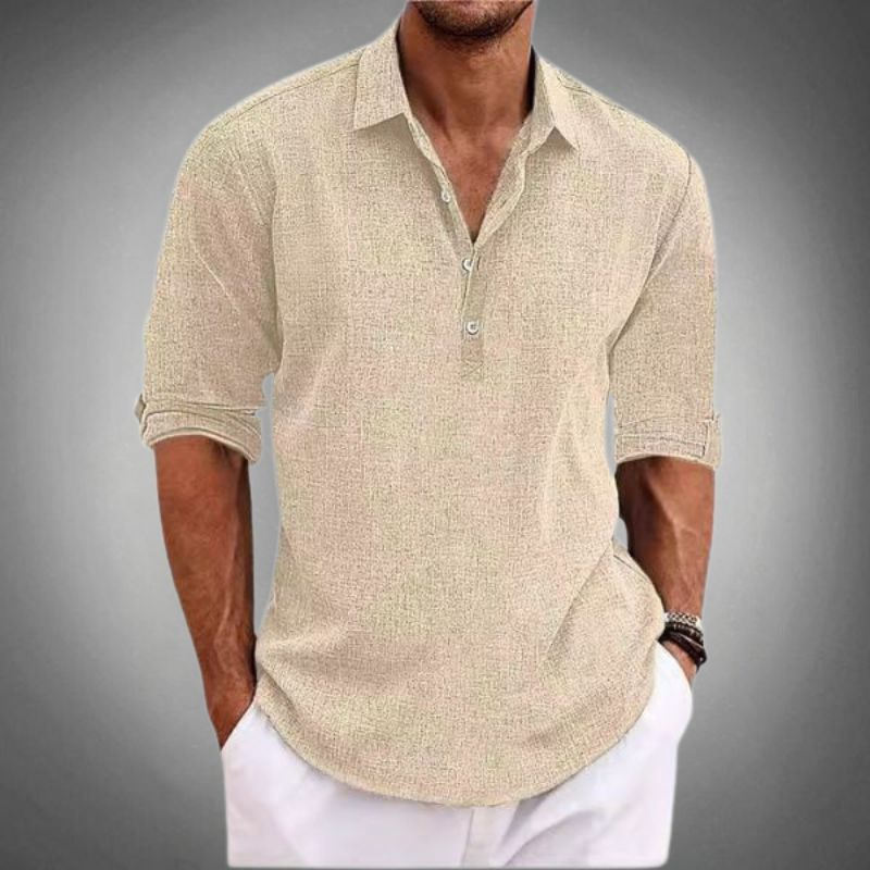 Men's Long Sleeve Button Down Shirt with Turn Down Collar