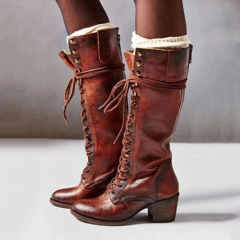 Women’s Knee-High Lace-Up Block Heel Boots