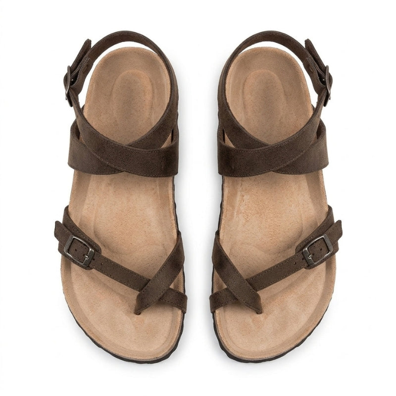 Women's Flat Sandals with Toe Strap and Adjustable Buckle