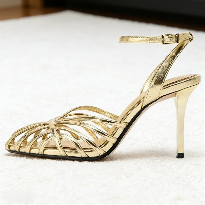 Women's Openwork Strap High Heel Sandals with Ankle Buckle