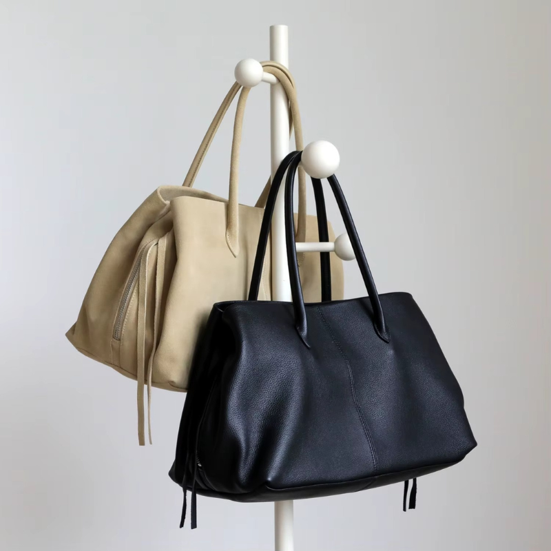 Women's Shoulder Bag with Top Handle and Zippered Compartments