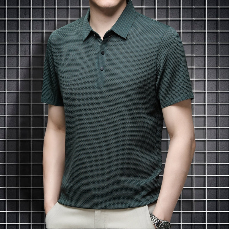 Men's Short Sleeve Button Polo Shirt with Collar