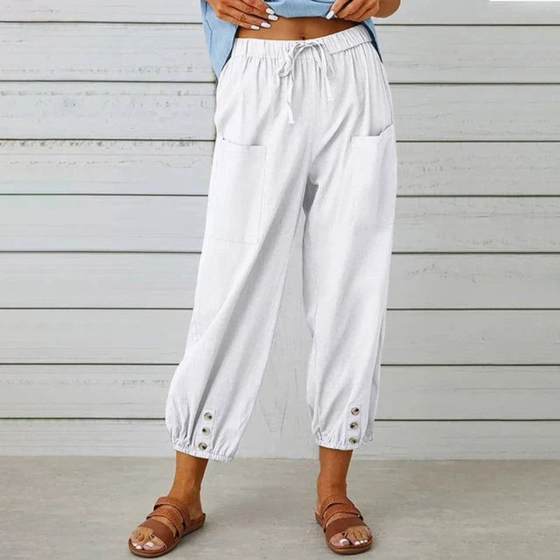 Women’s High-Waisted Drawstring Trousers with Pockets