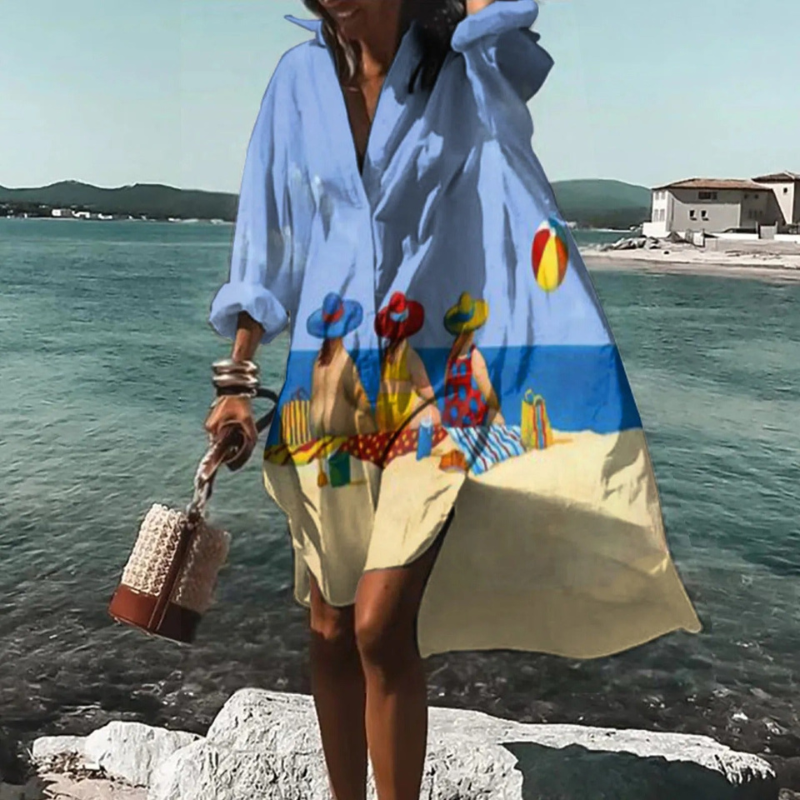 Women's Printed V Neck Long Sleeve Dress