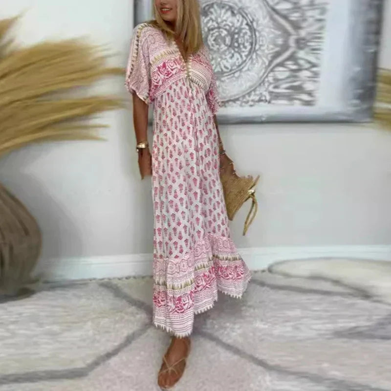 Women's V-Neck Maxi Dress with Tassel Detail