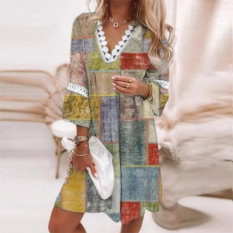 Women's Floral Print V-Neck Mini Dress