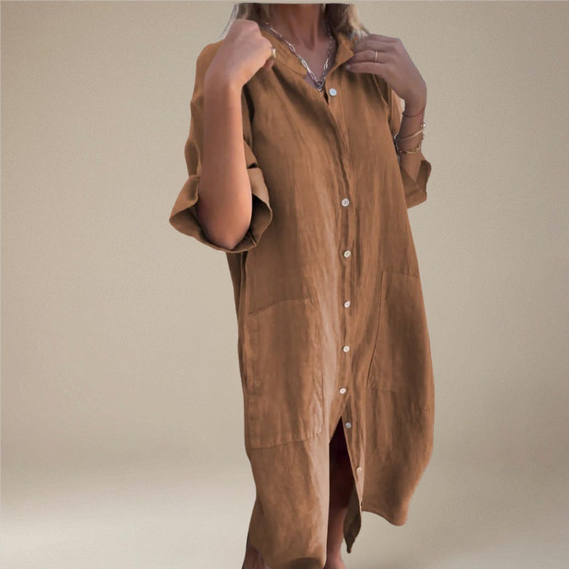 Women's Long Sleeve Button-Down Midi Dress