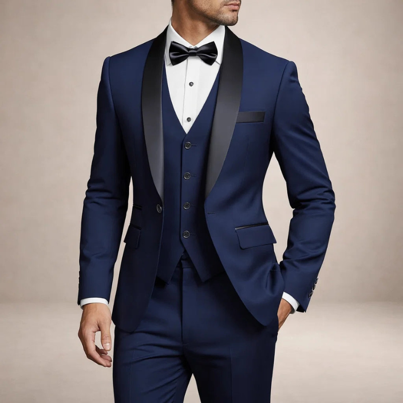 Men's Slim Fit Three Piece Suit with Blazer and Straight Leg Trousers