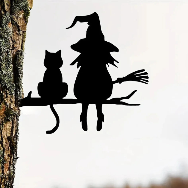 Witch and Cat Garden Silhouette Decor