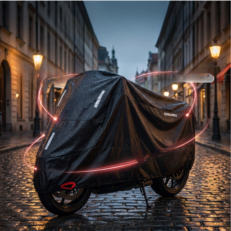 MotoShield - Motorkerékpár takaró fényvisszaverő csíkokkal és megerősített zárnyílásokkal