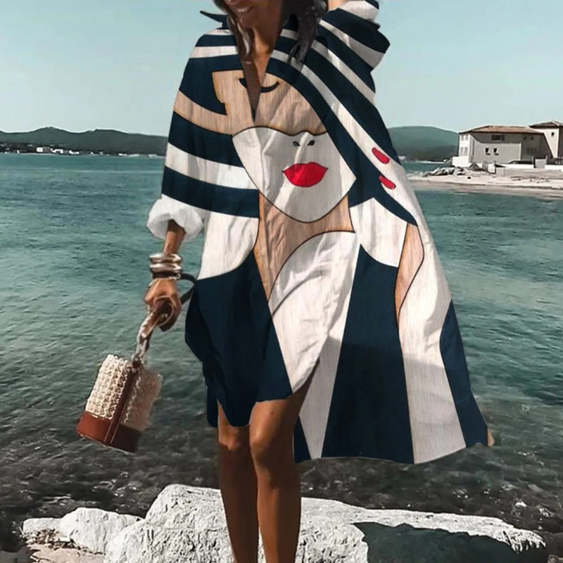 Printed Long Sleeve Midi Dress