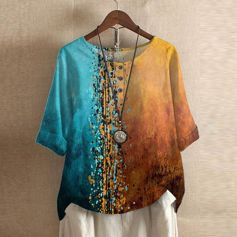 Oversized Floral Print Blouse with O Neck