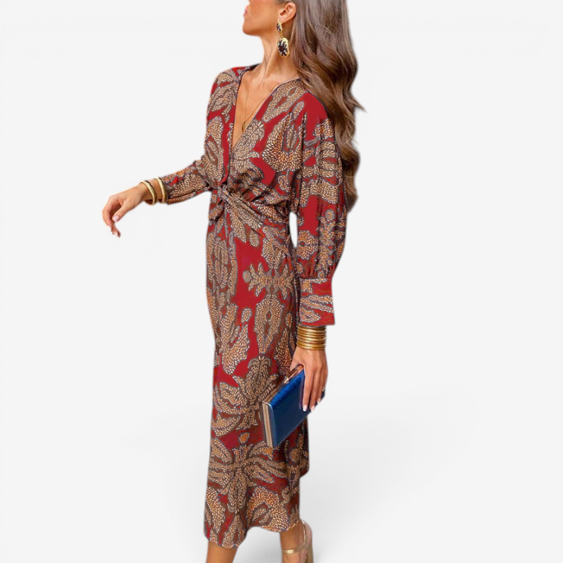 Women's Floral V-Neck Long Sleeve Dress