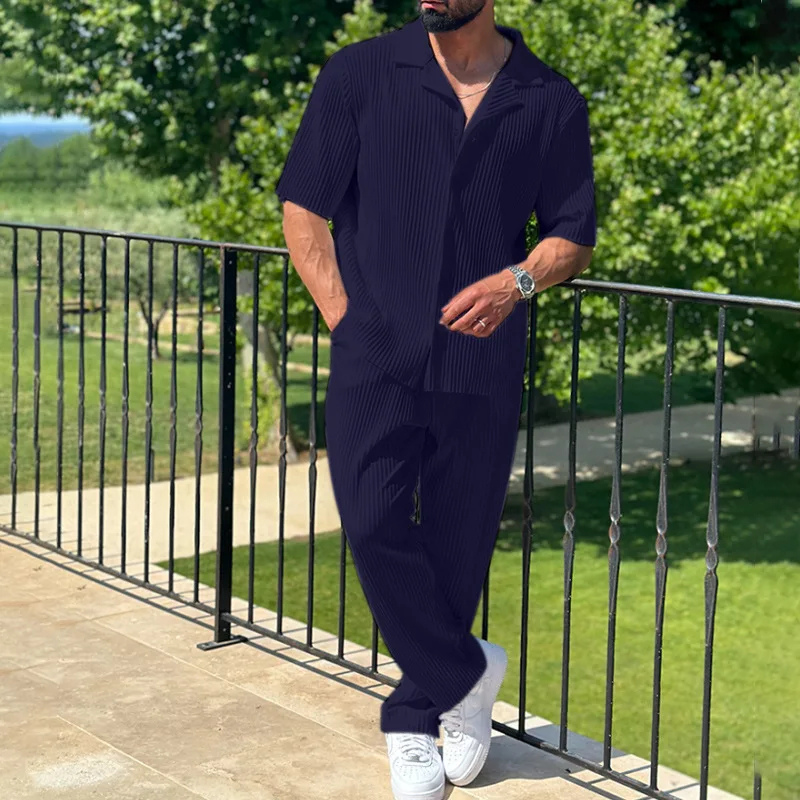 Men's Stylish Two Piece Shirt and Wide Leg Trouser Set