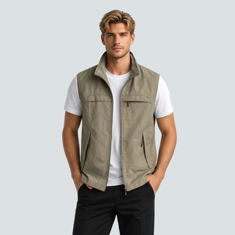 Men's Utility Vest with Stand-Up Collar