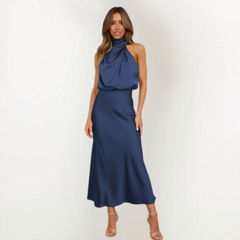 Women's Off-Shoulder High Neck Midi Dress