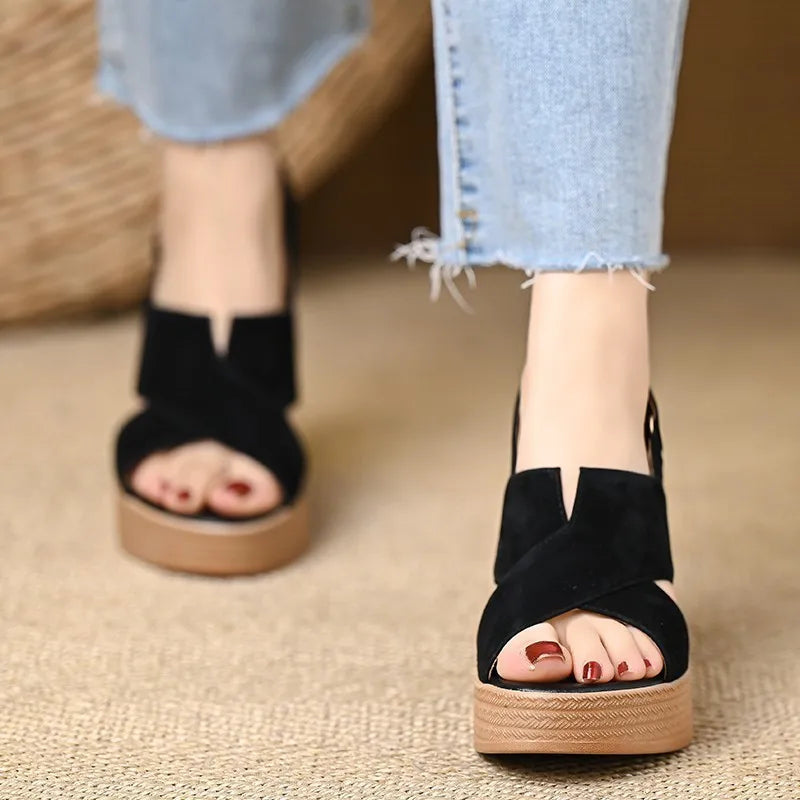Block Heel Cross Strap Sandals