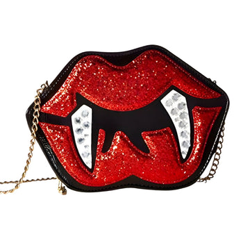 Alina Gothic Halloween Shoulder Bag – Lips & Teeth Design with Adjustable Strap
