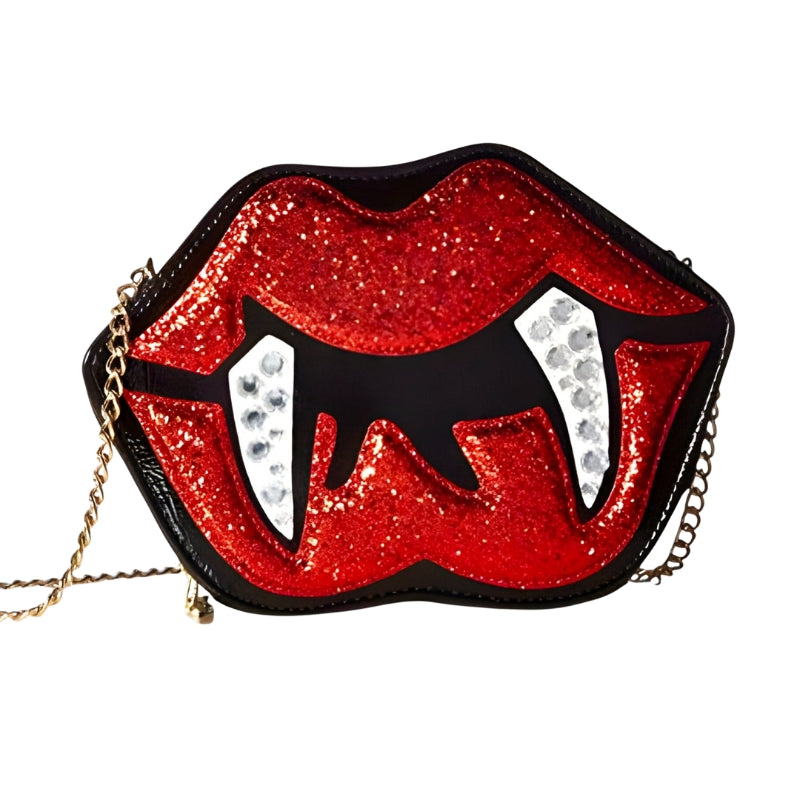 Alina Gothic Halloween Shoulder Bag – Lips & Teeth Design with Adjustable Strap