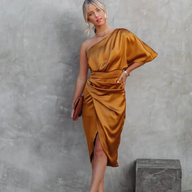 One Shoulder Wrap Mini Dress