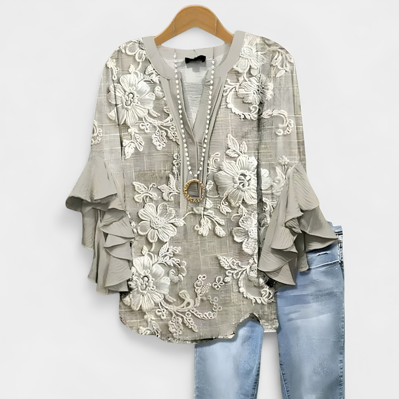 Stylish Women's Printed Blouse with Deep V Neck