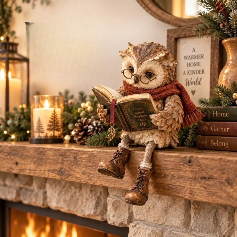 Owlfolio - Bagoly figura könyvvel lakásdekorációhoz