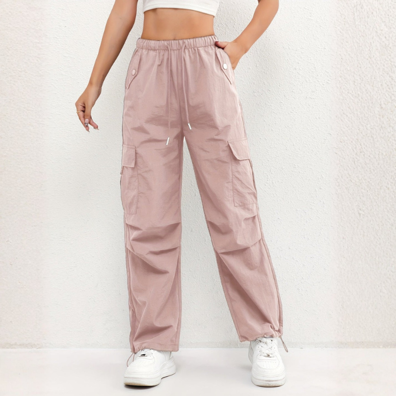Women's Wide Leg Trousers with Drawstring Waist and Multiple Pockets