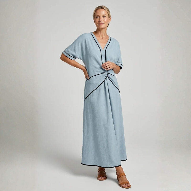 Elegant Women's V Neck Twist Front Maxi Dress