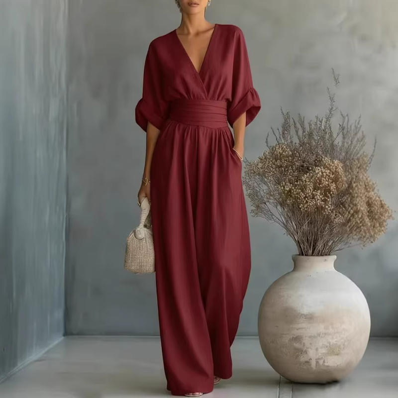 Chic Women's Wide Leg Jumpsuit with V Neck