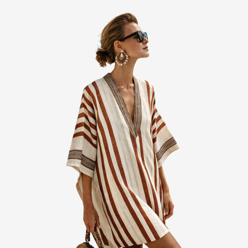 Women's V Neck Bohemian Print Midi Dress