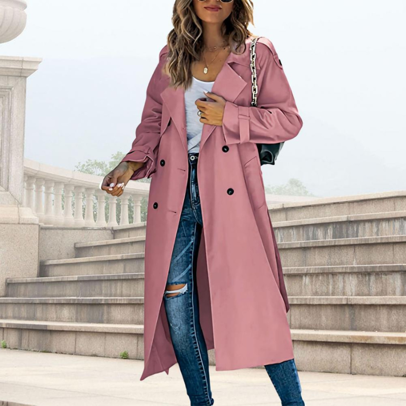 Women's Long Sleeve Notched Trench Coat
