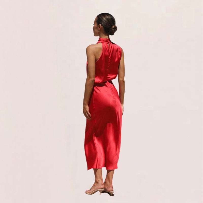 Halter Neck Draped Midi Dress