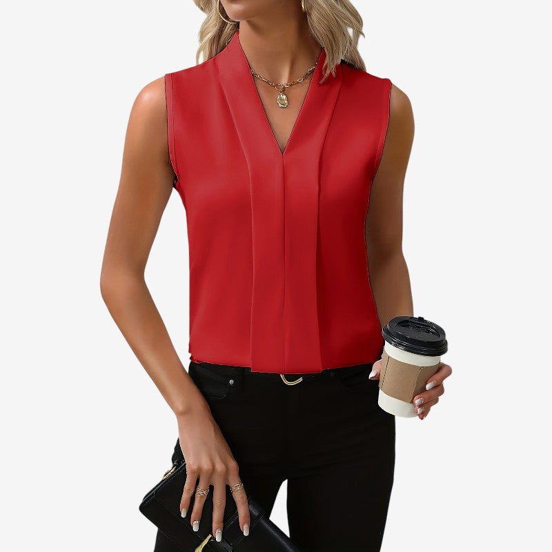 Women’s Sleeveless V-Neck Pleated Blouse