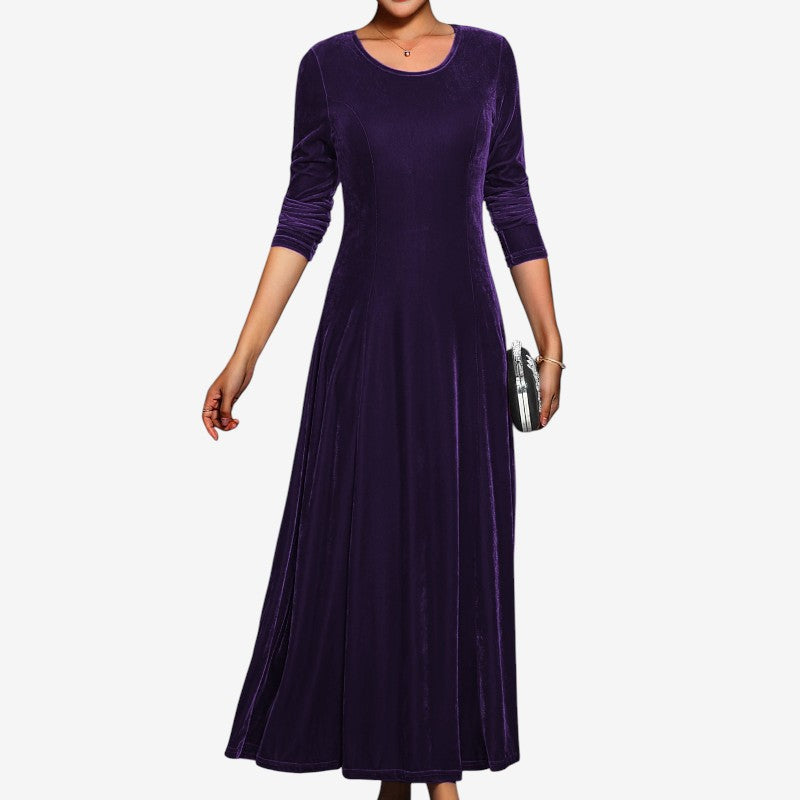 Round Neck Velvet Long Sleeve Dress