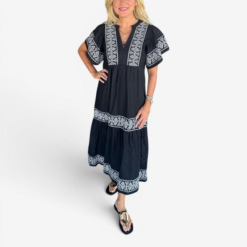 Women’s Printed V-Neck Midi Dress