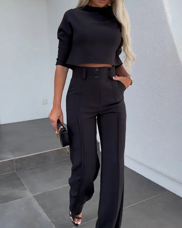 Algene – Casual High-Waisted Pants in a Set