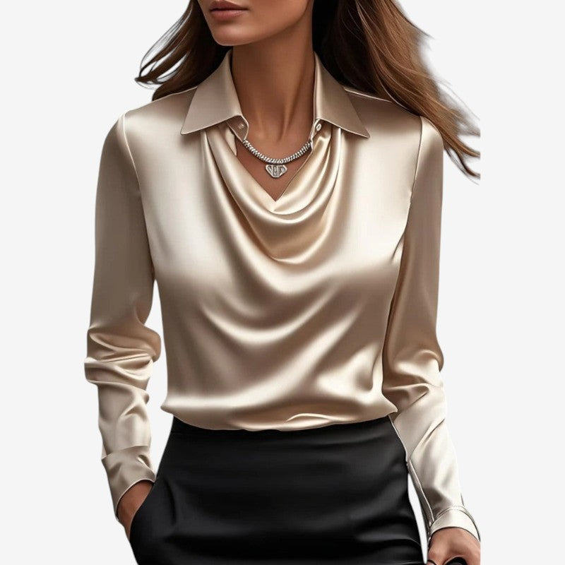 Long Sleeve Draped Collar Blouse