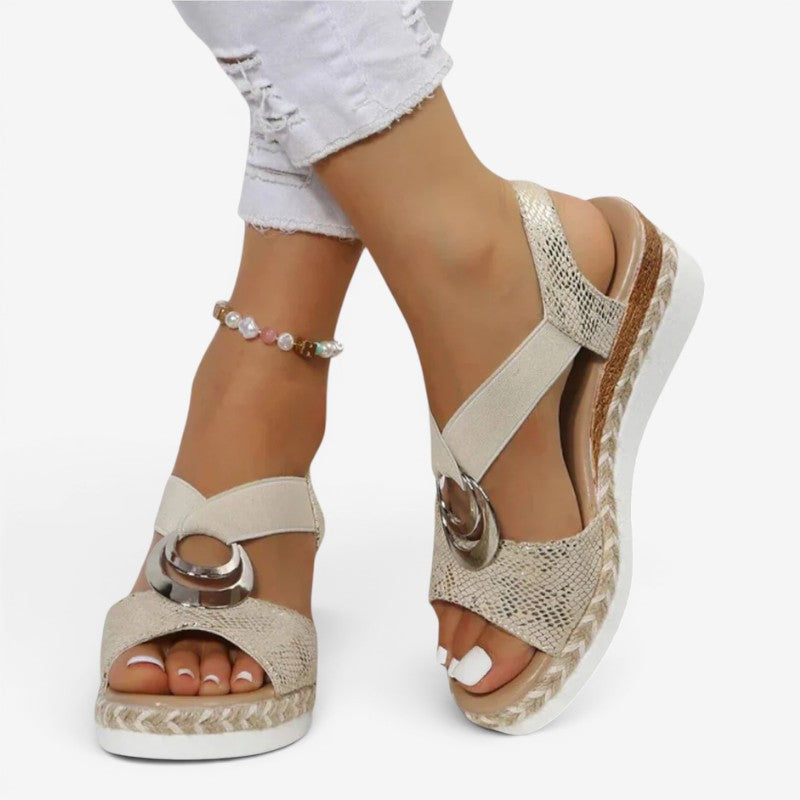 Women’s Peep Toe Wedge Sandals with Elastic Strap