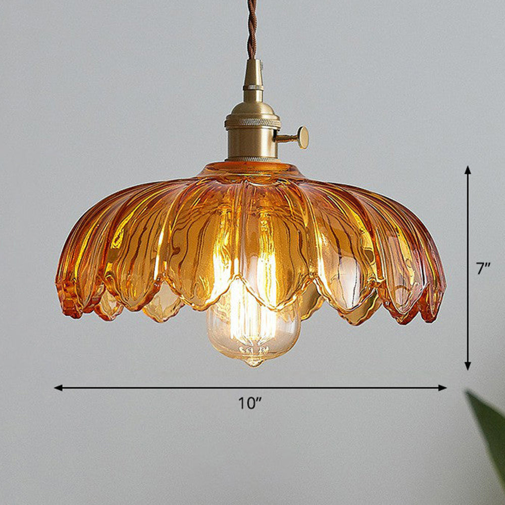 BlossomGlow – Elegant Scalloped Flower-Style Glass Shade with Vintage Charm | Soft Diffused Glow with Brass-Toned Fitting | Timeless Statement for Bedroom, Hallway or Dining