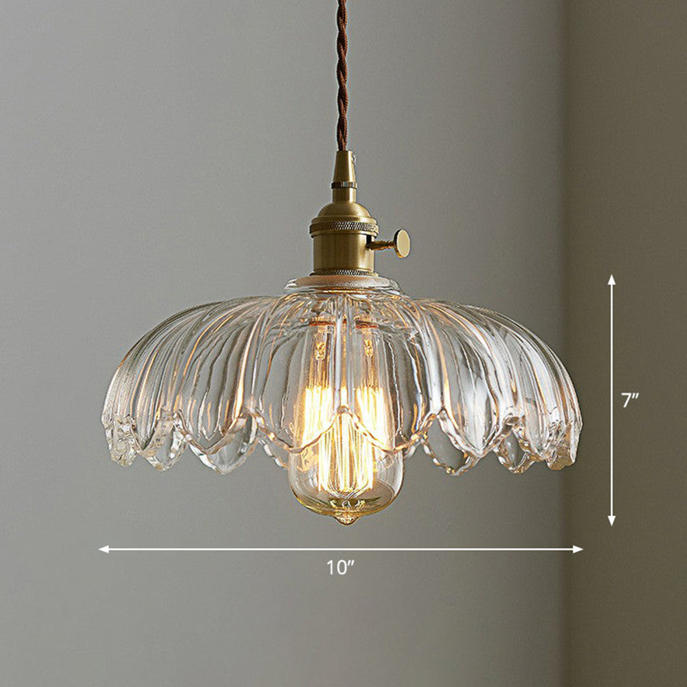 BlossomGlow – Elegant Scalloped Flower-Style Glass Shade with Vintage Charm | Soft Diffused Glow with Brass-Toned Fitting | Timeless Statement for Bedroom, Hallway or Dining