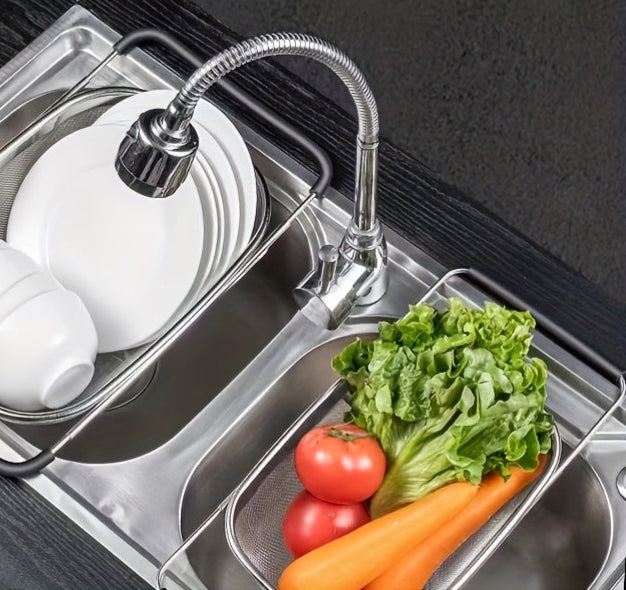 FlexDrain - Collapsible Stainless Steel Sink Strainer Durable, Space-Saving Design | Effortless Rinsing and Draining for Fruits, Vegetables, and Pasta